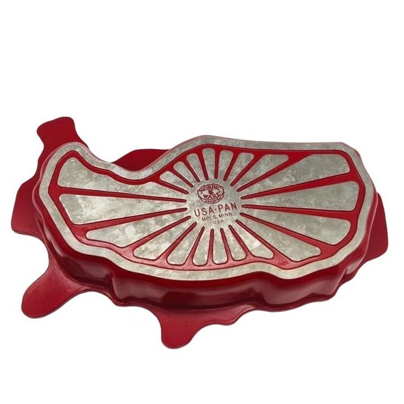 Vtg NordicWare Cake Pan Mold USA Outline Red Aluminum Enamel Unique Rare! - Picture 2 of 7